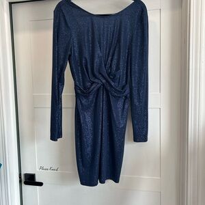 by & by Navy Long Sleeve sparkle navy and silver Dress